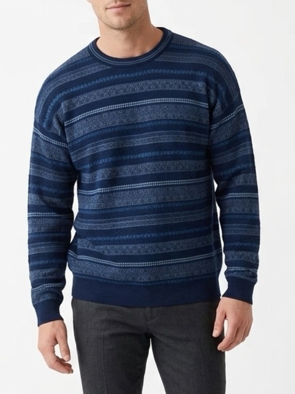 Brandini 100% Merino Wool Navy Fair Isle Crewneck Sweater Vintage Italy Men's XL